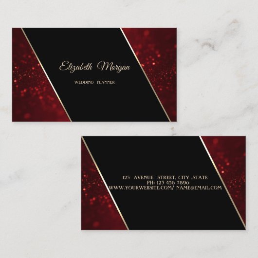 Carte De Visite Elégant Luxe élégant Red Parties scintillant Bokeh (Devant / Derrière)
