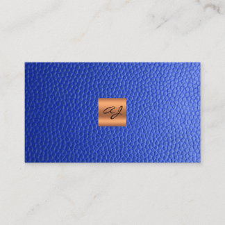 Carte De Visite Élégant luxe en cuir bleu cuivre or monogramme