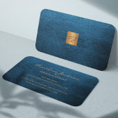 Carte De Visite Élégant luxe en cuir bleu cuivre or monogramme