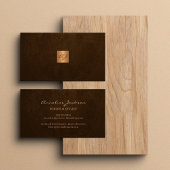 Carte De Visite Élégant luxe marron cuir cuivre or monogramme