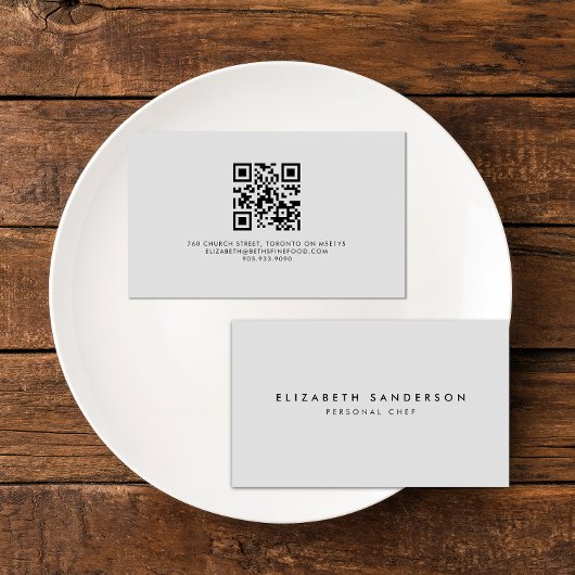 Carte De Visite Elégant Luxe Minimal gris clair QR CODE