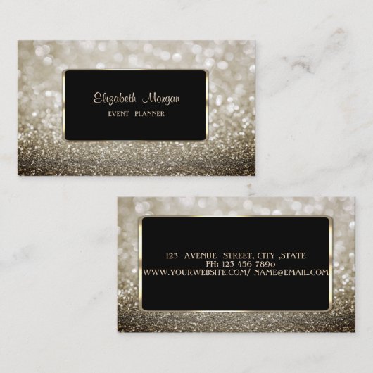 Carte De Visite Elégant Luxe, Moderne, Bokeh Glittery (Devant / Derrière)