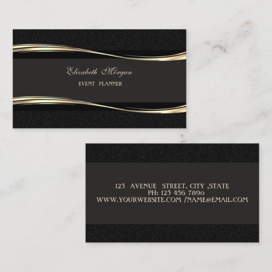 Carte De Visite Elégant luxe moderne, Or, Noir (Devant / Derrière)