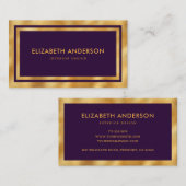 Carte De Visite Elégant luxe moderne violet et or (Devant / Derrière)