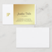 Carte De Visite Élégant Luxe Monogramme Blanc Or Simple Script (Devant / Derrière)