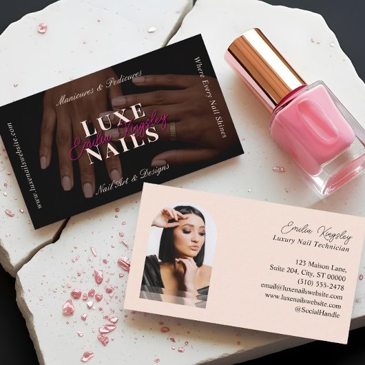 Carte De Visite Elegant Luxe Nail Manicurist Technician Black Pink