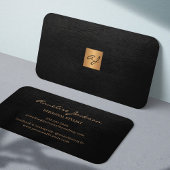 Carte De Visite Élégant luxe noir cuir noir cuivre or monogramme