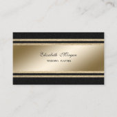 Carte De Visite Elégant Luxe, Noir, Faux Gold Glittery Stripes (Devant)