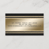 Carte De Visite Elégant Luxe, Noir, Faux Gold Glittery Stripes (Dos)