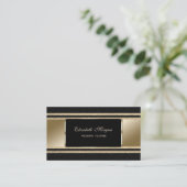 Carte De Visite Elégant Luxe, Noir, Faux Gold Glittery Stripes (Debout devant)