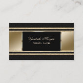 Carte De Visite Elégant Luxe, Noir, Faux Gold Glittery Stripes (Devant)