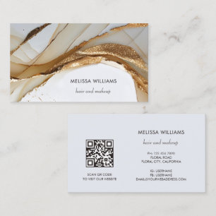 Carte De Visite Élégant Luxe Or Abstrait 3D Code QR