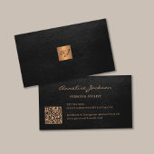 Carte De Visite Élégant luxe or noir monogramme QR code