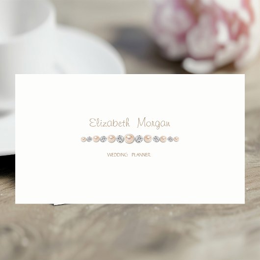 Carte De Visite Elégant Luxe Simple, Blanc, Diamants, Perles