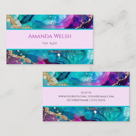 Carte De Visite Élégant luxe violet rose turquoise or style partie (Devant / Derrière)