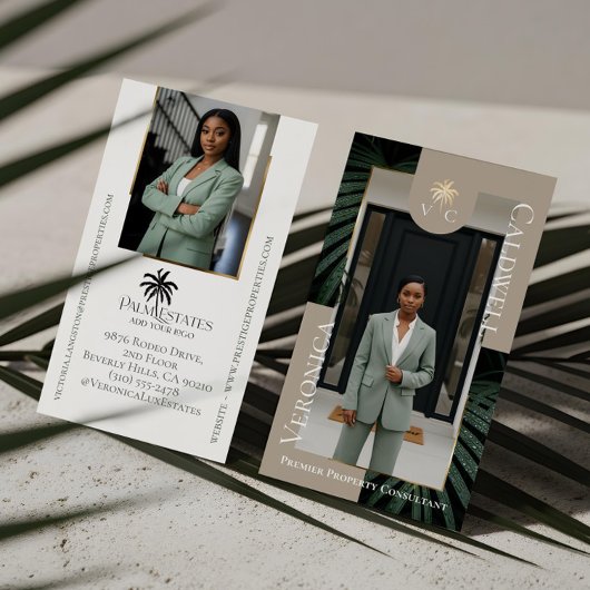 Carte De Visite Elegant Luxury Tropical Palm Tree Monogram Photo