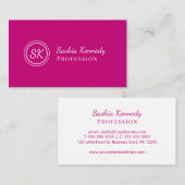 Carte De Visite Élégant Magenta Pink Script Professional Monogramm (Devant / Derrière)