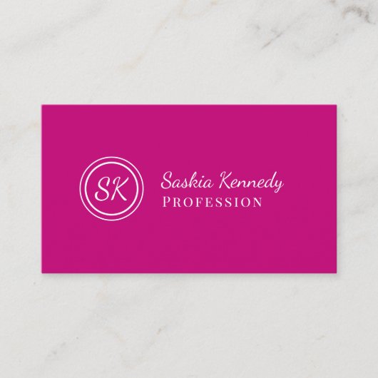 Carte De Visite Élégant Magenta Pink Script Professional Monogramm (Devant)