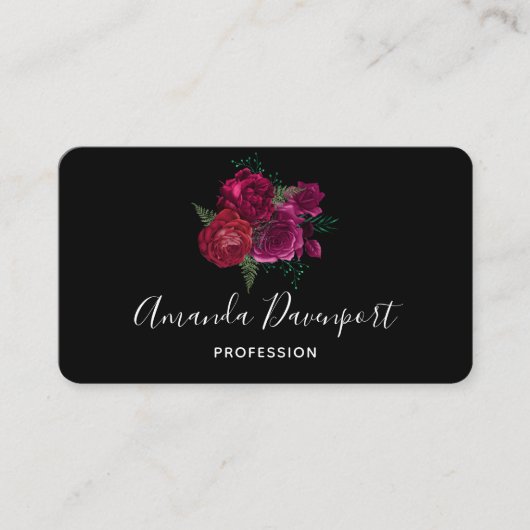 Carte De Visite Elegant Magenta Rose Floral Bouquet (Devant)