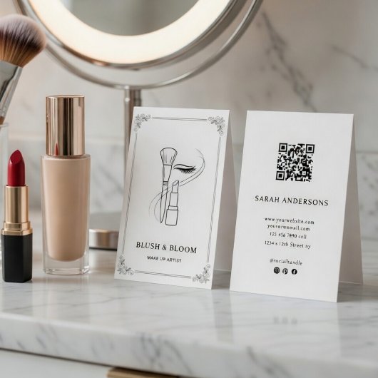 Carte De Visite Elegant Makeup Artist Business Card with QR Code 