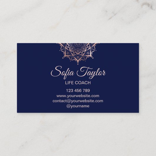 Carte De Visite élégant mandala d'or rose avec parties scintillant (Dos)