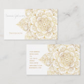 Carte De Visite Élégant Mandala Floral Or Blanc (Devant / Derrière)