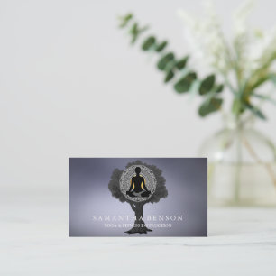 Carte De Visite Élégant Mandala Yoga Pose Arbre Logo Art