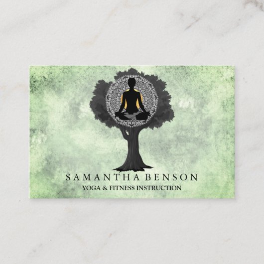 Carte De Visite Élégant Mandala Yoga Pose Arbre Logo Art (Devant)