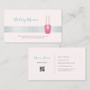 Carte De Visite Élégant Manicuriste Argent Bande Rose Clou Polonai