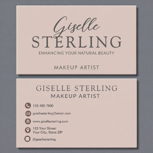 Carte De Visite Élégant maquillage Artiste Blush Pink Script