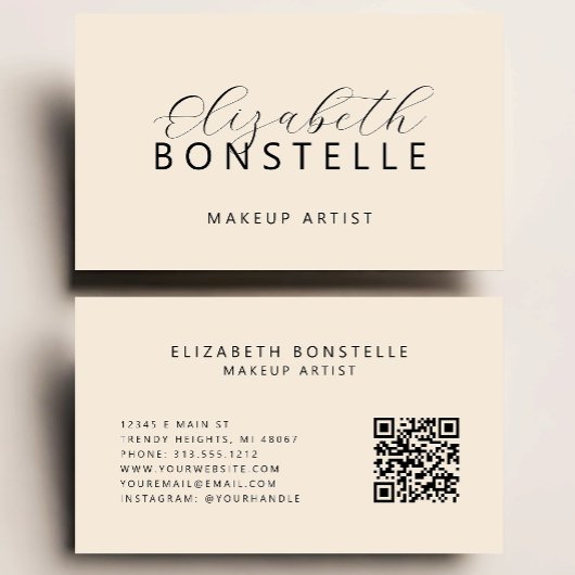 Carte De Visite Elégant maquilleur QR Code Beige neutre