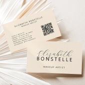 Carte De Visite Elégant maquilleur QR Code Beige neutre