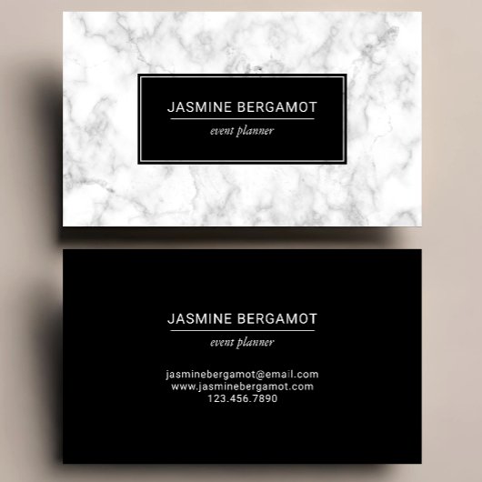 Carte De Visite Elegant Marble Black and White Event Planner