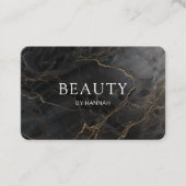 Carte De Visite Elegant Marble Black-Gold Salon QR Code (Devant)