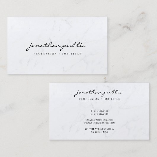 Carte De Visite Elegant Marble Template Script Luxury Profile (Devant / Derrière)