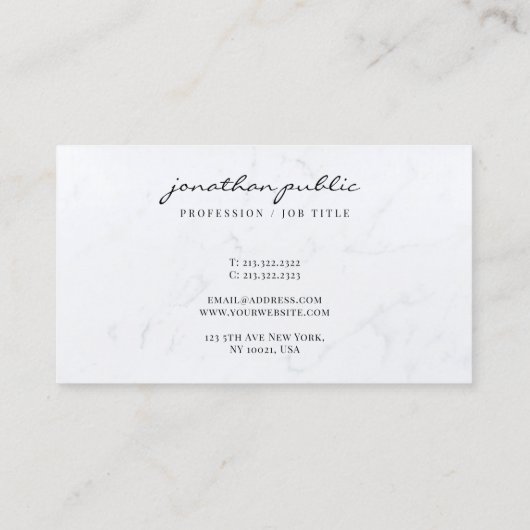 Carte De Visite Elegant Marble Template Script Luxury Profile (Dos)