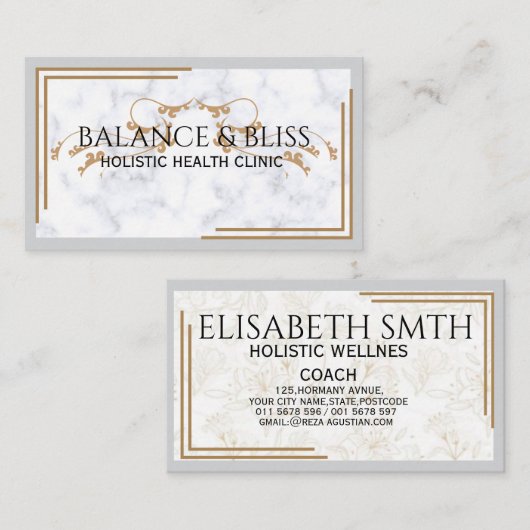 Carte De Visite Élégant Marble Wellness Coaching Professionnel (Devant / Derrière)