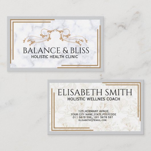 Carte De Visite Élégant Marble Wellness Coaching Professionnel (Devant / Derrière)