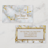 Carte De Visite Élégant marbre blanc et or professionnel (Devant / Derrière)
