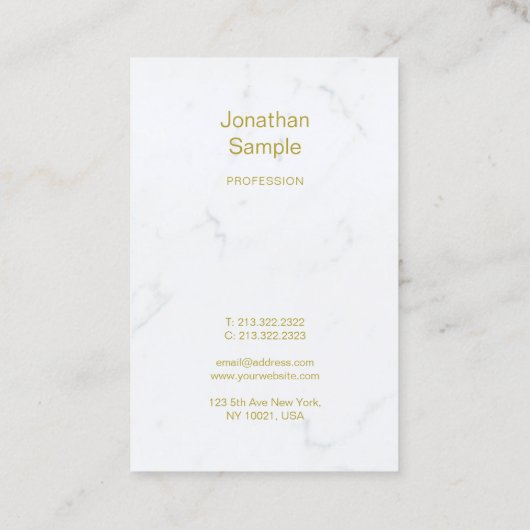 Carte De Visite Élégant Marbre blanc Gold Script Luxueux Plain (Dos)