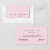 Carte De Visite Élégant marbre blanc moderne pastel rose & argent (Devant / Derrière)