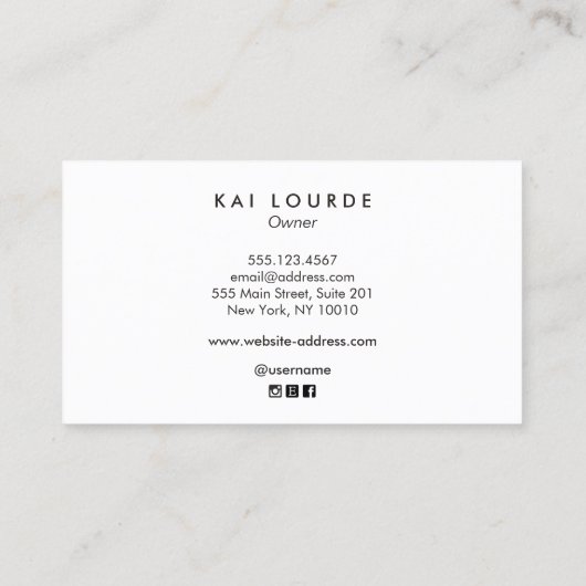 Carte De Visite Élégant Marbre blanc simple Script Salon de beauté (Dos)