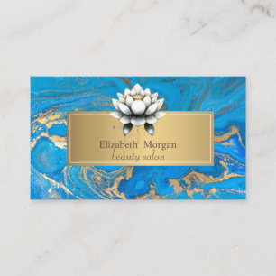 Carte De Visite Élégant marbre bleu doré moderne Lotus