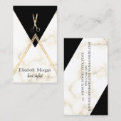 Carte De Visite Elégant Marbre Géométrique Or, Ciseaux (Devant / Derrière)