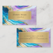 Carte De Visite Élégant marbre moderne violet bleu or (Devant / Derrière)