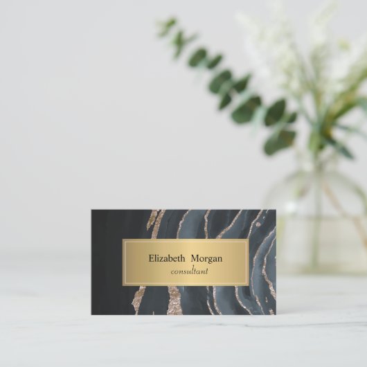 Carte De Visite Élégant Marbre Noir Moderne Or (Debout devant)