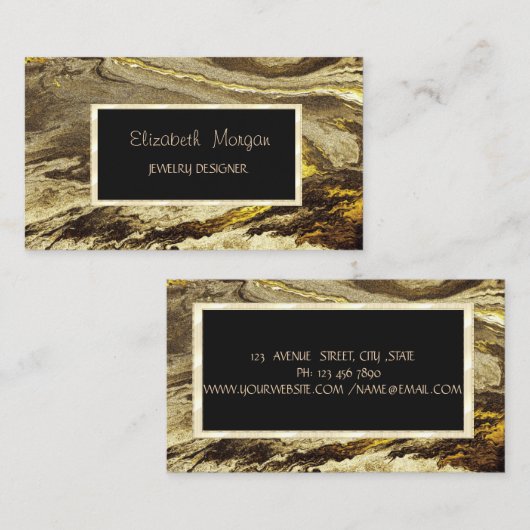 Carte De Visite Elégant marbre Pierre Or Cadre Design bijouterie (Devant / Derrière)