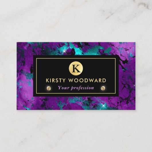 Carte De Visite Elégant marbre violet et bleu galaxie (Devant)