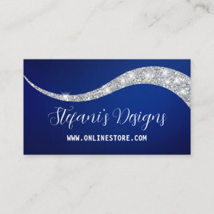 Carte De Visite Elegant Marine bleu argent faux parties scintillan