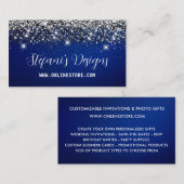 Carte De Visite Elegant Marine bleu argent faux parties scintillan (Devant / Derrière)